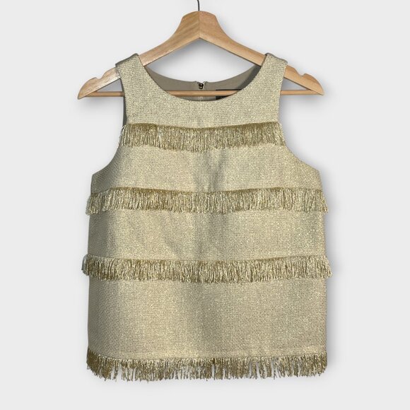 Sunday in Brooklyn Anthropologie Sz SMALL Gold Fringe Tank Top Blouse - Picture 1 of 7